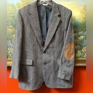 Vintage Stuart Hughes Tweed Wool Sport Coat Suede Elbow Patch 44L